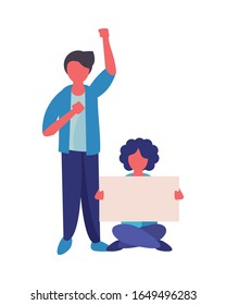 activists men with protest banners vector illustration design