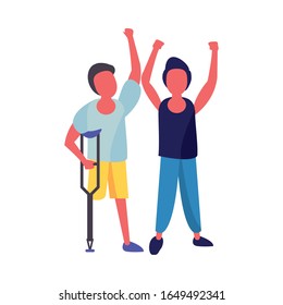 activists men protesting in crutch vector illustration design