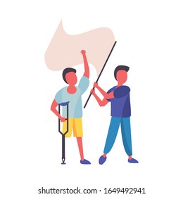 activists men protesting in crutch vector illustration design