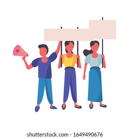 activists people with protest banners and megaphone vector illustration design