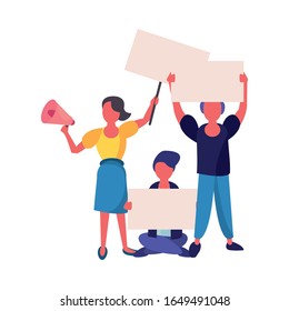 activists people with protest banners and megaphone vector illustration design