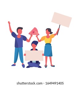 activists people with protest banners and megaphone vector illustration design