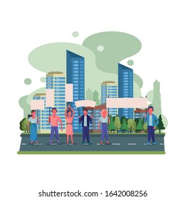 activists people with protest banners vector illustration design
