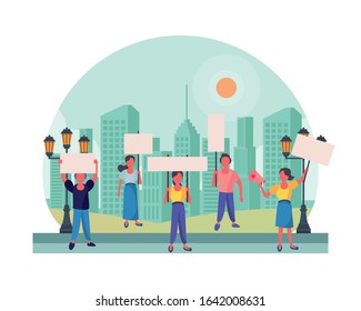 activists people with protest banners vector illustration design