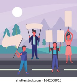 activists people with protest banners vector illustration design