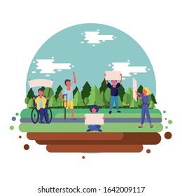 activists people with protest banners vector illustration design