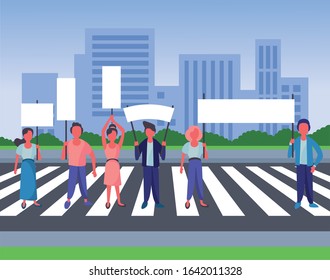 activists people with protest banners vector illustration design