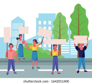 activists people with protest banners vector illustration design