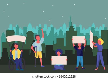 activists people with protest banners vector illustration design