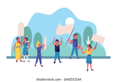 activists people with protest banners vector illustration design