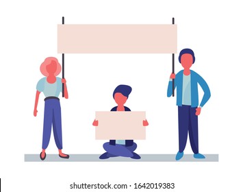 activists people with protest banners vector illustration design