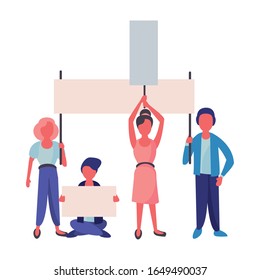 activists people with protest banners vector illustration design