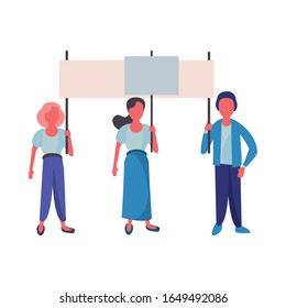 activists people with protest banners vector illustration design