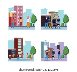 activists people protesting with riot police vector illustration design