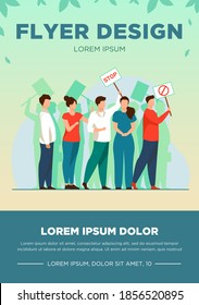 Activists at protest meeting. Crowd of people with placards standing together flat vector illustration. Protesters, society concept for banner, website design or landing web page