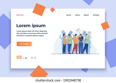 Activists at protest meeting. Crowd of people with placards standing together flat vector illustration. Protesters, society concept for banner, website design or landing web page