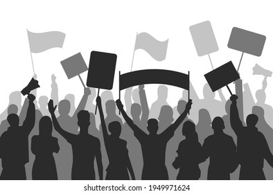 Activists protest seamless border. Strike group demonstration, demonstrator standing holding, equality manifestation. Vector illustration eps 10