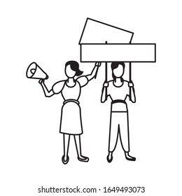 activists women with protest banners and megaphone vector illustration design