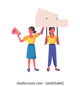 activists women with protest banners vector illustration design