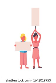 activists women with protest banners vector illustration design