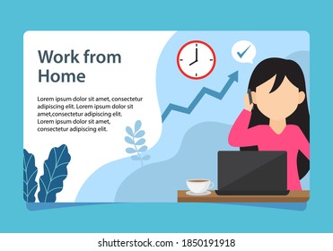 Activities during the pandemic such as Work from Home, banner for work from home wiht flat style.