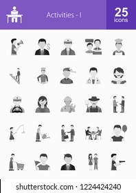 Activities Flat Greyscale Icons