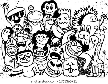 Actividades Divertidas Doodle People Set . Patrón de Ilustración dibujado a mano vectorial.