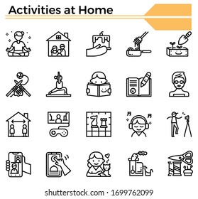 Activities at home icon set for website, daily hygine issue and coronavirus protection.