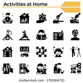Activities at home icon set for website, daily hygine issue and coronavirus protection.