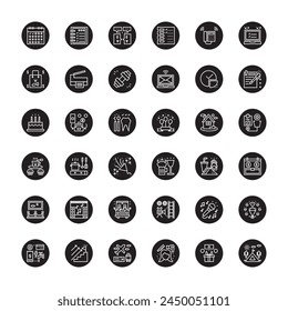 Activities Icon Set. Black Isolated Rounded