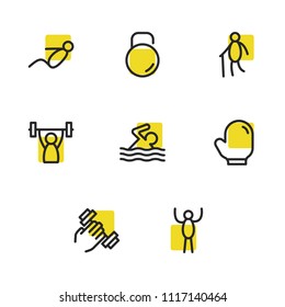 Activities icons set with exercising, athlete and old man elements. Set of activities icons and activity concept. Editable vector elements for logo app UI design.