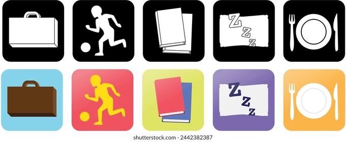 Activities Icons Work Play Study Sleep Eat Vector Pack
