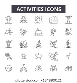 Activities line icons. Editable stroke signs. Concept icons: active people, woman lifestyle, man leisure, happy summer etc. Activities  outline illustrations