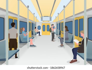Activities of people on the train such as reading, listening to music, playing on the phone, talking on the phone.