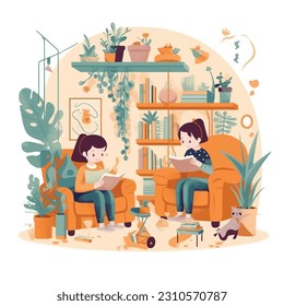 activities of school students studying together at home