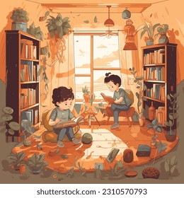 activities of school students studying together at home