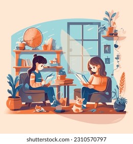 activities of school students studying together at home