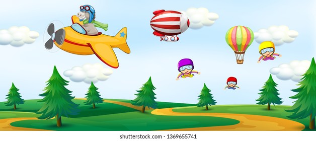 Activities in the sky illustration