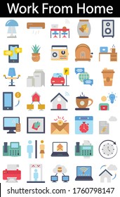 Activities Symbol During Quarantine Covid-10 Flat Icon Set, Work From Home Symbol Post Coronavirus Vector, Fun Things To Do At Home In Isolation Design Concept, Home Room And Office Interior Elements