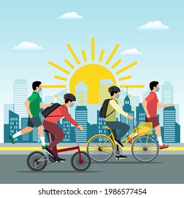 Activities using masks vector design illustration 02