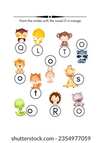 Activities with the vowel o . Vector illustration with vowels