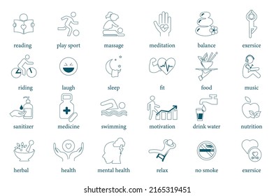 activities for wellbeing icon set vector illustration 