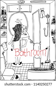 activity in the bathroom, doodle