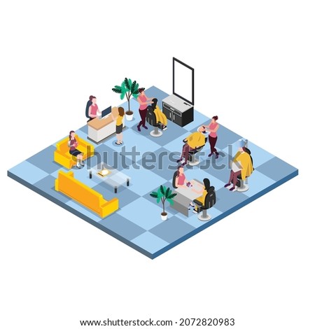 Activity in a beauty salon 3d isometric vector illustration concept for banner, website, landing page, ads, flyer template