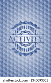 Activity blue emblem or badge with abstract geometric polygonal pattern background.