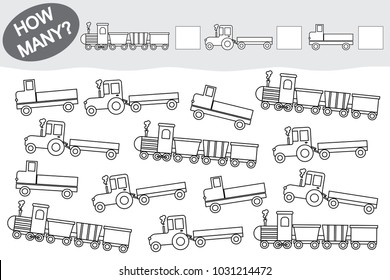 Activity for children. Educational game.  Count how many transport and color them.