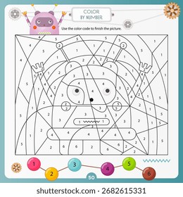 Actividad Color por página de número – divertido Robot. Actividades robóticas para niños.  Juegos de lógica para niños. Libro para colorear. Ilustración vectorial. Página cuadrada