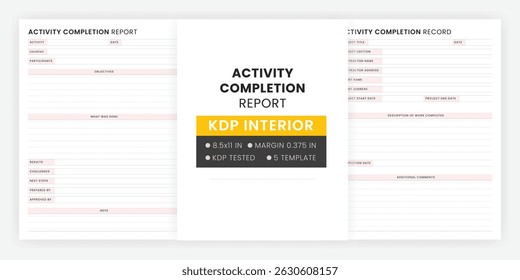 Activity Completion Report Template, Printable Activity Completion Record, Work Completion Form