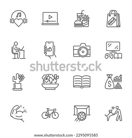 Activity daily routine, Habits icon set, Vector thin line icons