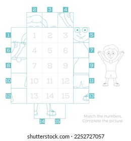 Actividad para dibujar la pieza correcta en el lugar adecuado para los preescolares. Diseño de vectores.